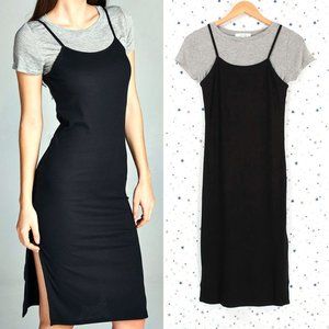 2fer Tee and Ribbed Dress Combo Heather Grey / Black